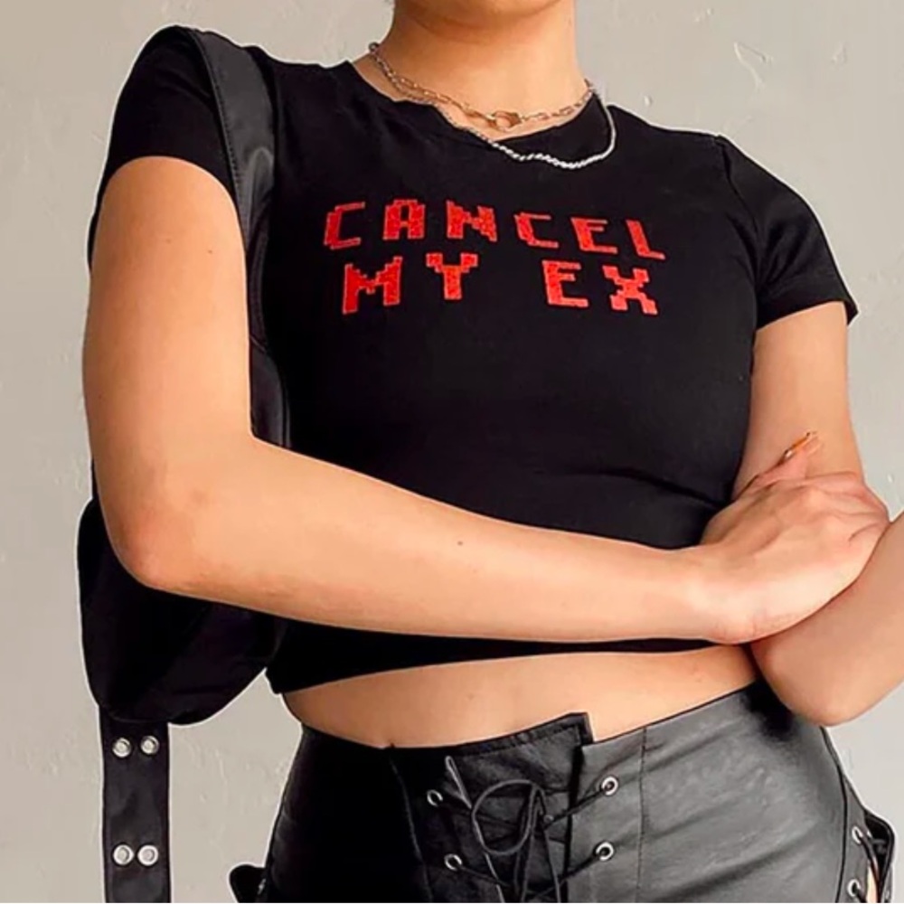 Princess Polly “Cancel My Ex” Black Crop Tee - Picture 1 of 4